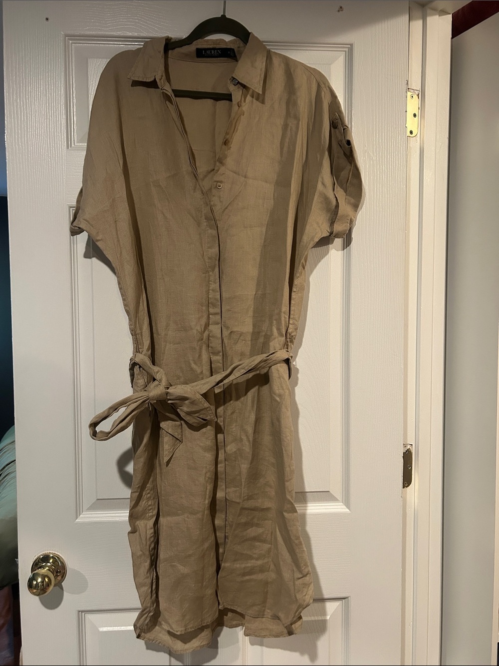 Lauren Ralph Lauren Tan Shirt Dress with Tie Waist